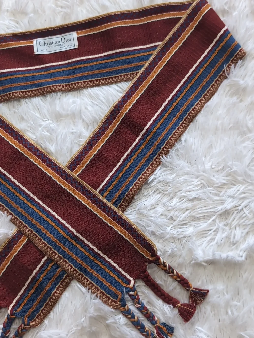 80s Vintage Christian Dior Hand Loomed French Ceintures Striped Sash Tassel Belt - Picture 4 of 11